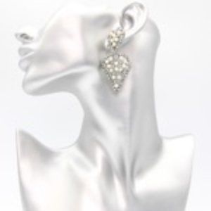 Silver w/Crystal & Pearl Beaded Heart Bridal Earrings